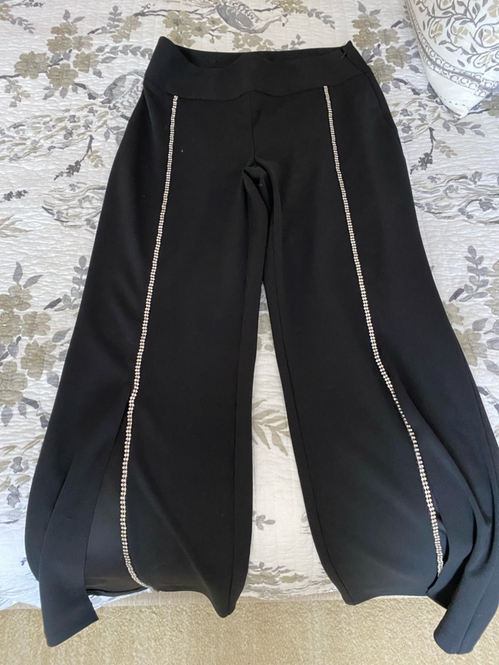 INC International Concepts Black Wide-Leg Pants with Rhinestone Trim